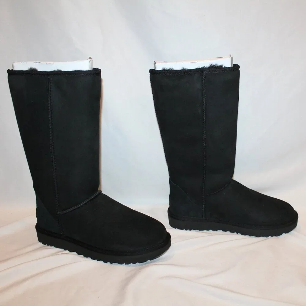 UGG CLASSIC TALL II WATER RESISTANT SUEDE SHEARLING LINED‎ BOOTS BLACK 6